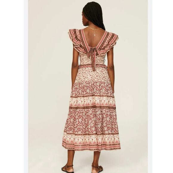 Sea New York Size 4 Ivette Flutter Sleeve Smocked Midi Dress Floral Indie Boho - Picture 2 of 7